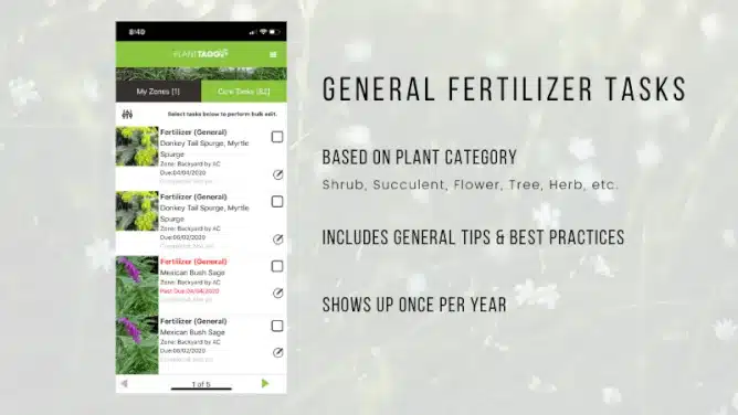 General Fertilizer Care Tasks in PlantTAGG